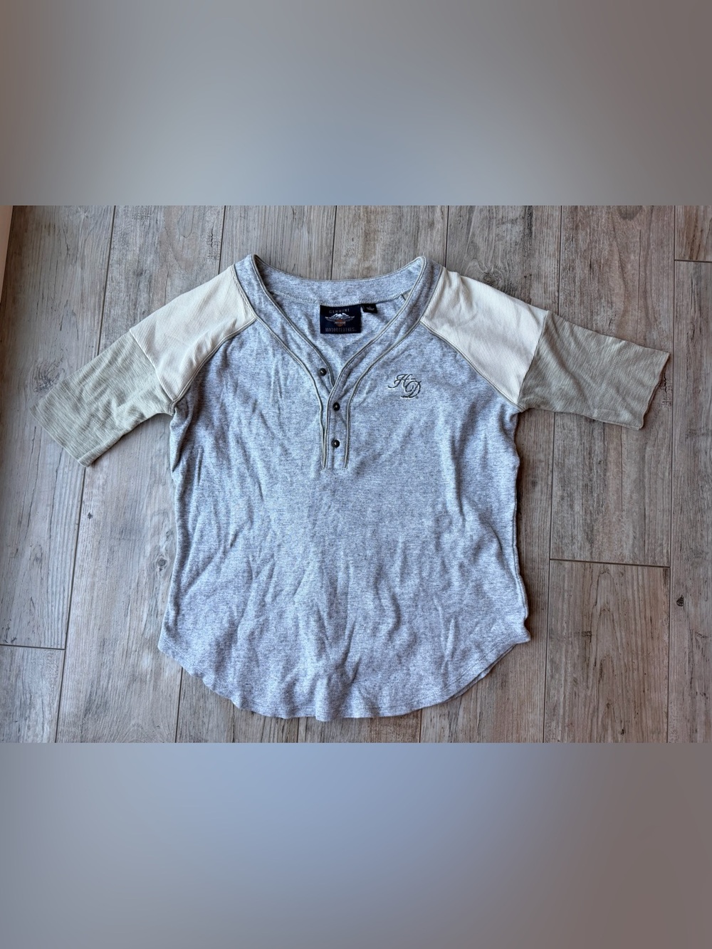 Harley Davidson Women’s Cotton Slub Ribbed Henley Tee Shirt Small